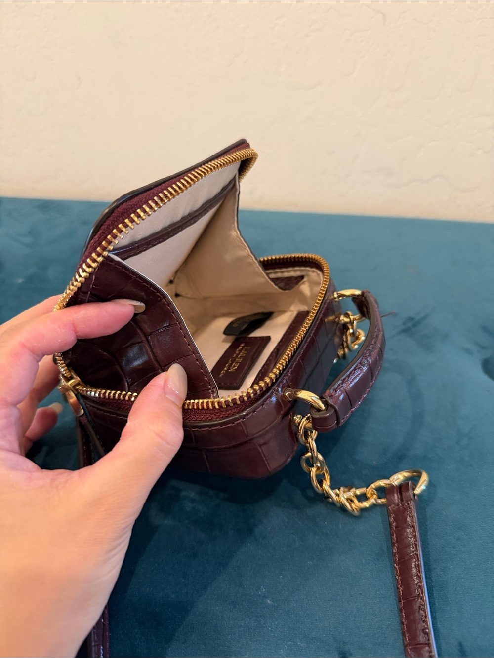 Ralph Lauren Dark Brown Croc-Embossed Mini Crossbody Wallet - Picture 6 of 6